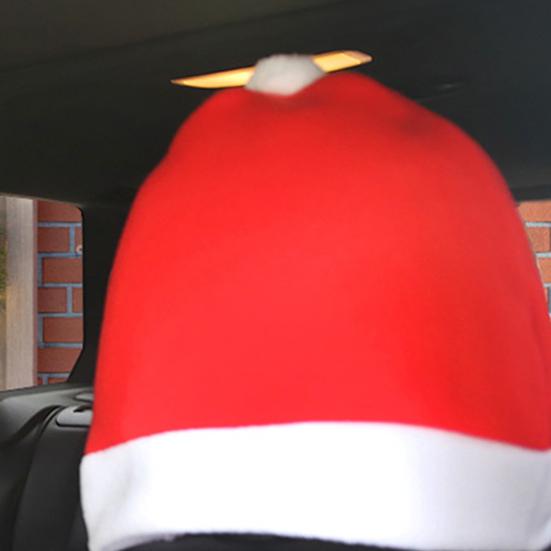 Christmas Car Headrest Cover Santa Claus Hat Multipurpose Decorative Backrest Chair Decoration Xmas Cap Car Decorations Plush Ball Thicken Car