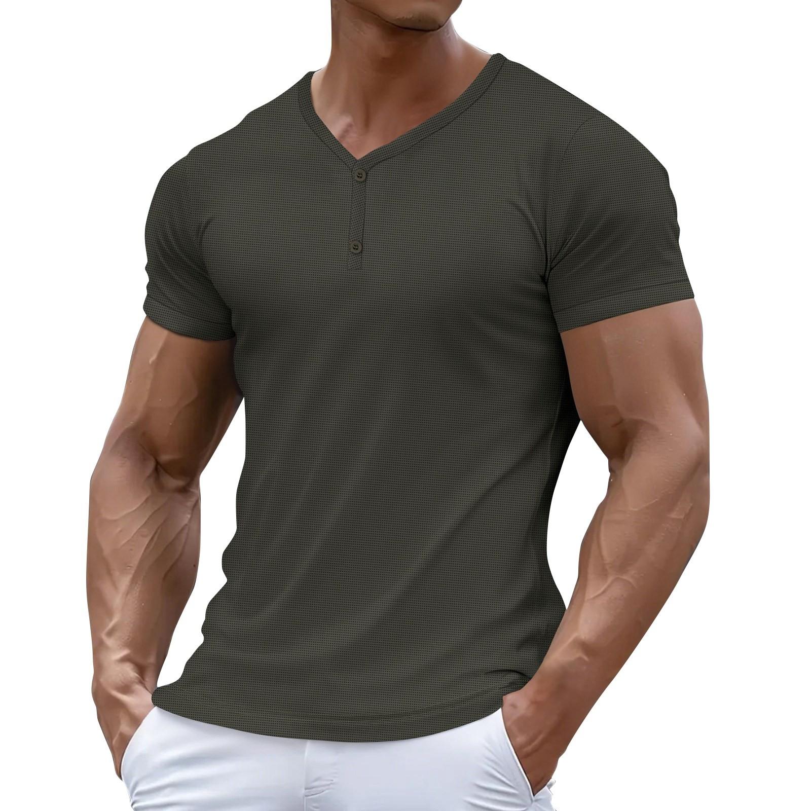 Мужская летняя однотонная рубашка с коротким рукавом и воротником на пуговицах, мужская повседневная модная рубашка L армия зеленый