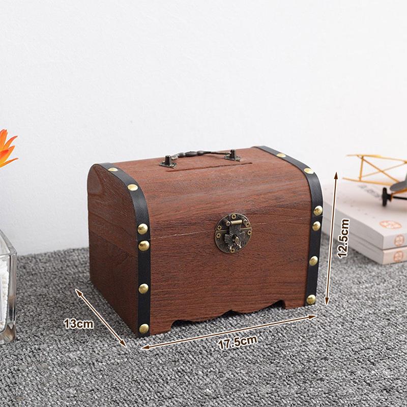 1 Set Vintage Treasure Storage Box Wooden Treasure Chest With Lock Piggy Bank Organizer Saving Box Case For Home Decoration