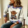 Highland Cow Plaid Scarf Print Waffle Crew Neck Top Women Raglan Sleeve Casual T Shirt Top