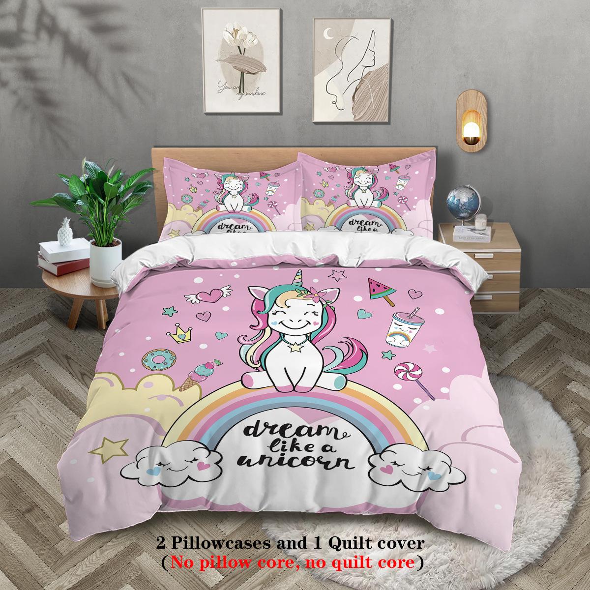 

Unicorn Polyester Three-Piece Quilt Cover Sheets Children S Bedding 135x200cm