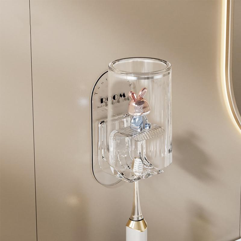 Cute Rabbit Toothbrush Rack Bathroom Wall-Mounted Electric Toothbrush Cup Punch-Free Mouthwash Cup Hanger