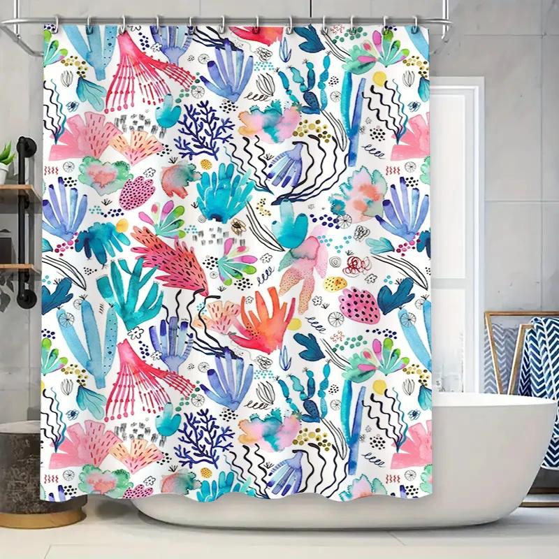 

Colorful Coral Shower Curtain Modern Watercolor Bath Decor Printed Fabric Shower Panels For Bathroom Pink Blue Green White Red F W60H190(CM)-1 Pcs
