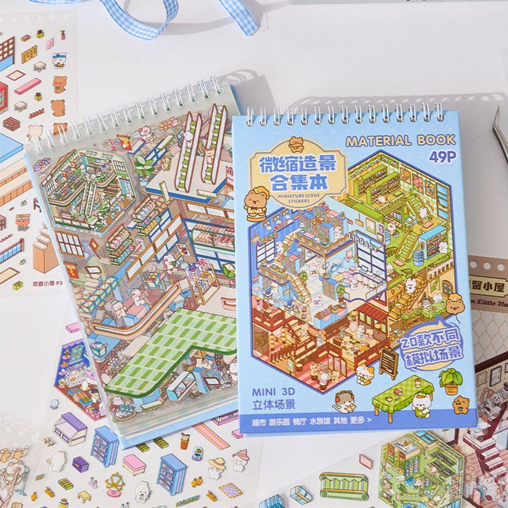 PET Miniature Landscape Sticker Collection Decompression Visual Stacking 3D Landscape Sticker DIY Cabin Scene Sticker