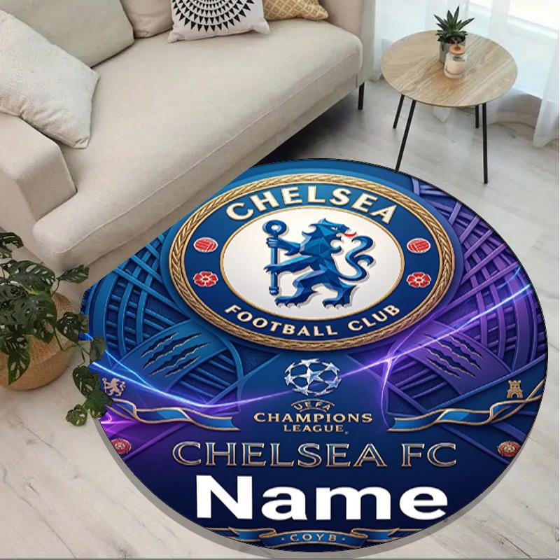 Custom Name Personalized Chelsea Football Club Print Round Rug, Versatile Home Decor Carpet, for Playroom, Apartment, Balcony, Entryway, Hallway Gift