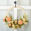 Artificial Flower Wood Beads Wreath Spring Wreath Decoration for Front Door Farmhouses Wedding Thanksgiving Decoration