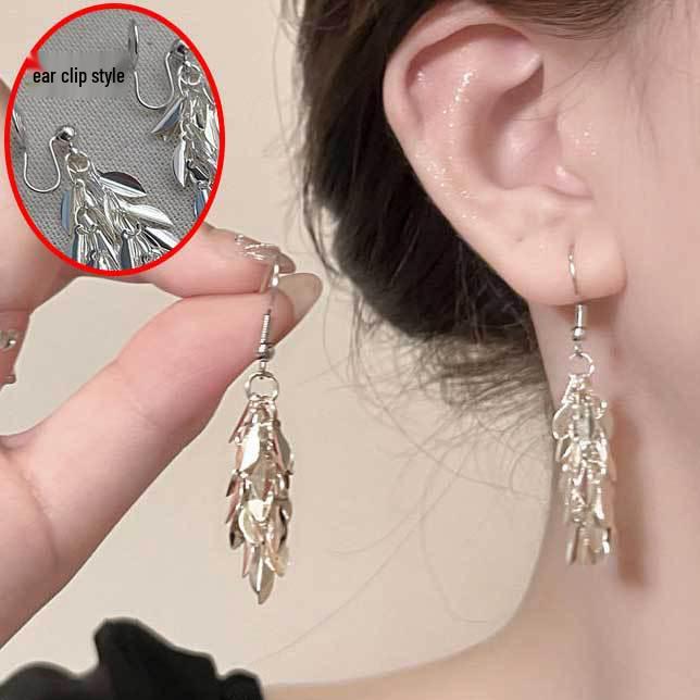 Koreanischer Stil Nicht-Piercing Ohrclip mit langem Quaste, Perlmutt Schmetterlings Design für Damen - High-End, Coole Mode.