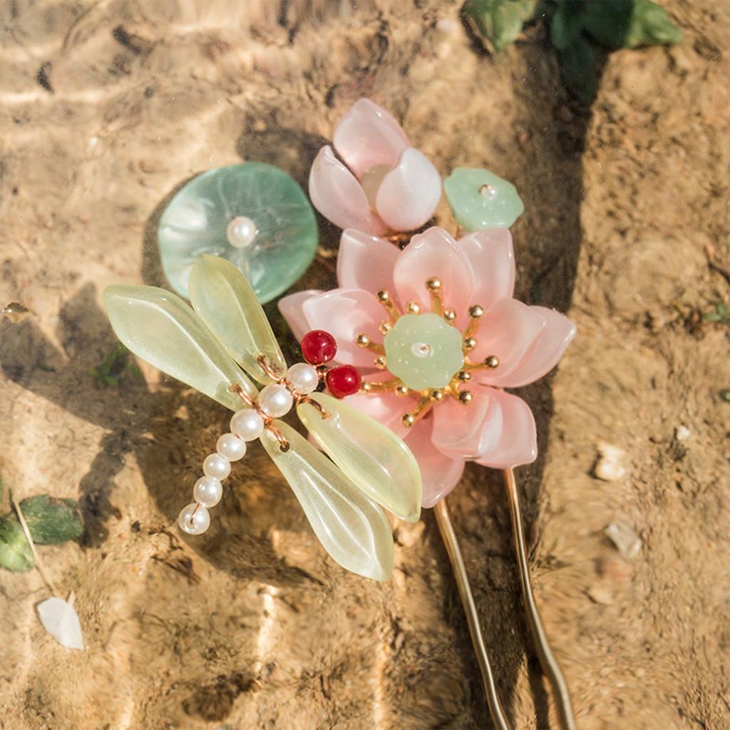 Spinka do włosów Lotus Dragonfly Chiński Hanfu Patyczki do włosów Spinka do włosów w kształcie litery U dla kobiet 18cm Eleganckie akcesoria do włosów na przyjęcie weselne