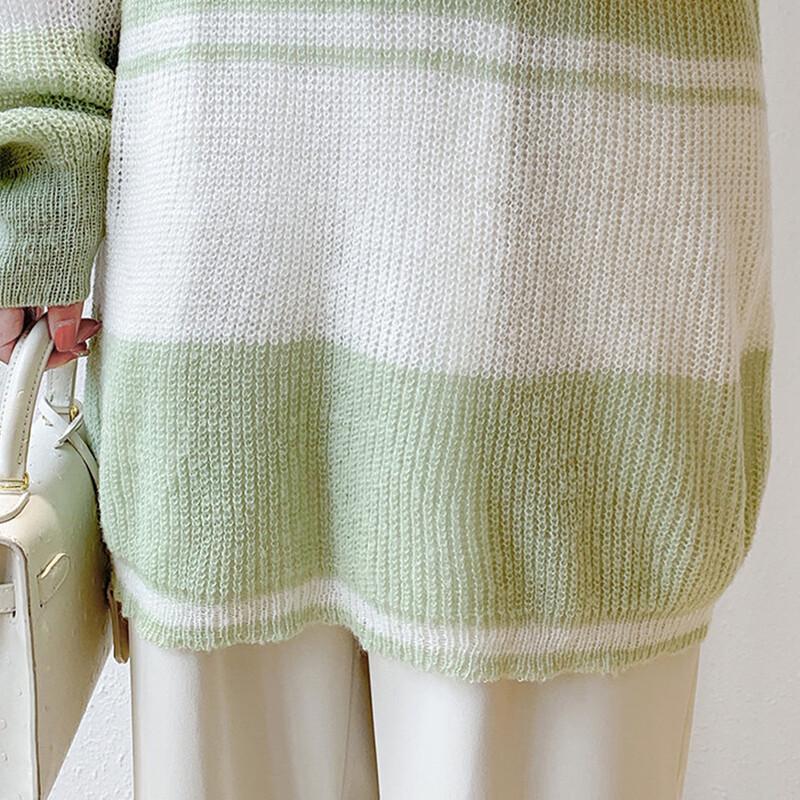 Mokana Women's Striped Color-block Loose Knit Sweater