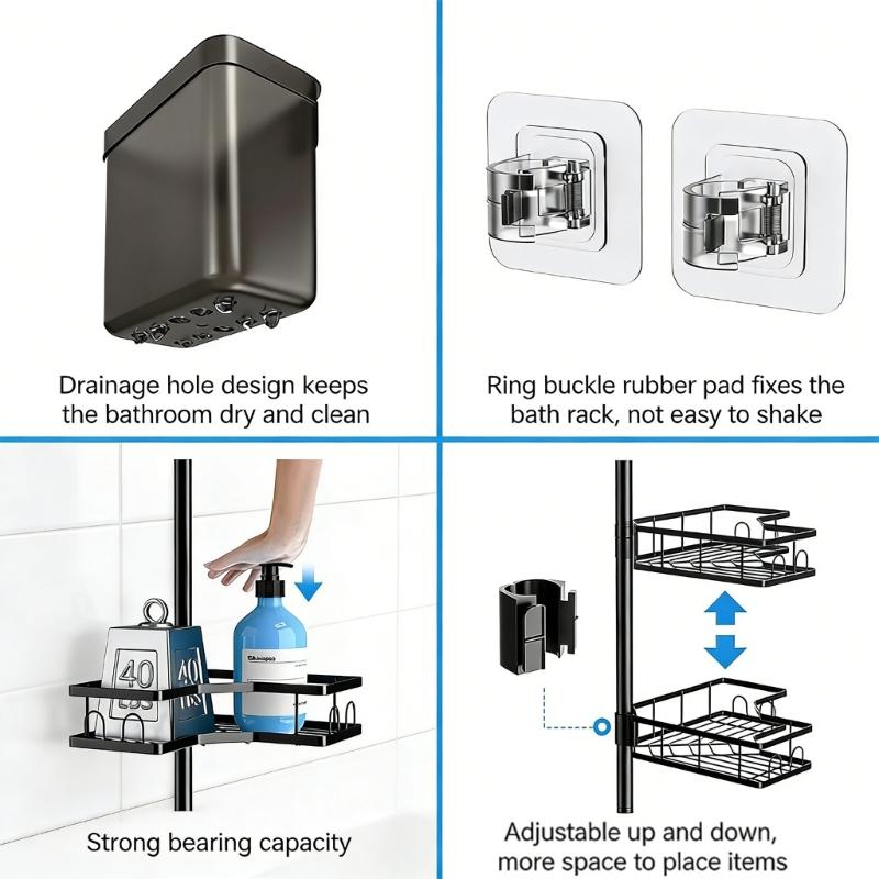 Waterproof Bathroom Shelf with Fixed Hook for Organizing Bath Accessories and Preventing Water Accumulation