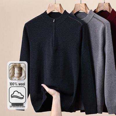 Men's High-End Wool Zipper Sweater, Autumn/Winter 2025 Collection, Half-High Collar Base Layer