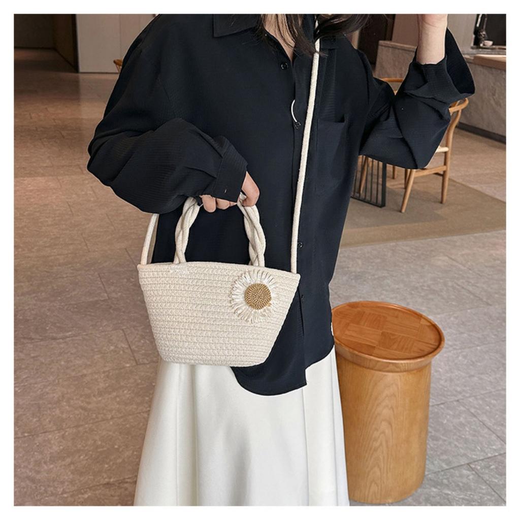 Hand Woven Bag, Eco-friendly, Handbag, Flower Bag, Shoulder Bag, Solid Color, Storage Bag, Vacation Bag, Crossbody Bag