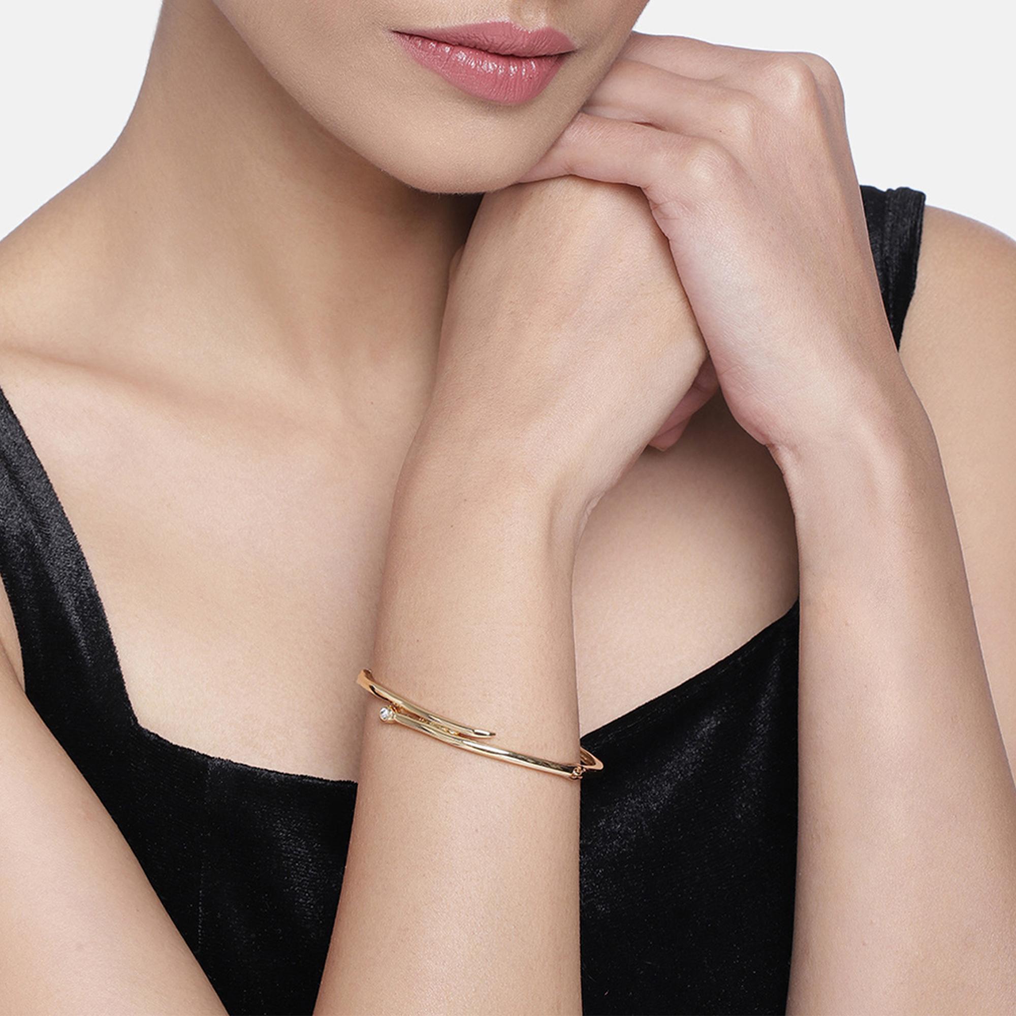 

Позолоченный браслет-манжета Estele Parallel time с кристаллами для женщин