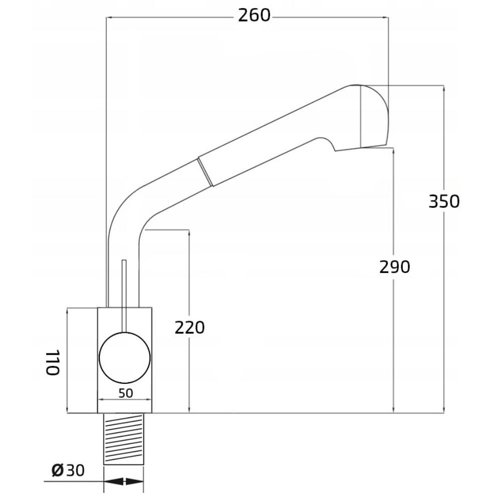 Küchenarmatur mit ausziehbarem Auslauf 360°, schwarz, freistehend, Spüle