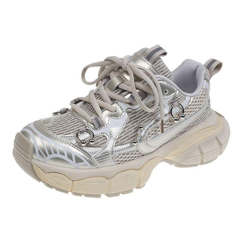 European Station Leather Paris Daddy Shoes Women's 2025 Spring and Summer New Small 7cm Sports Mesh Casual Shoes