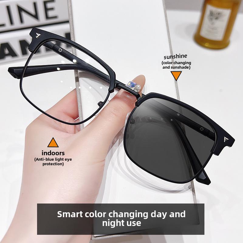 

Мужские ретро-очки в полуоправе с защитой от синего света и линзами, меняющими цвет, для близорукости