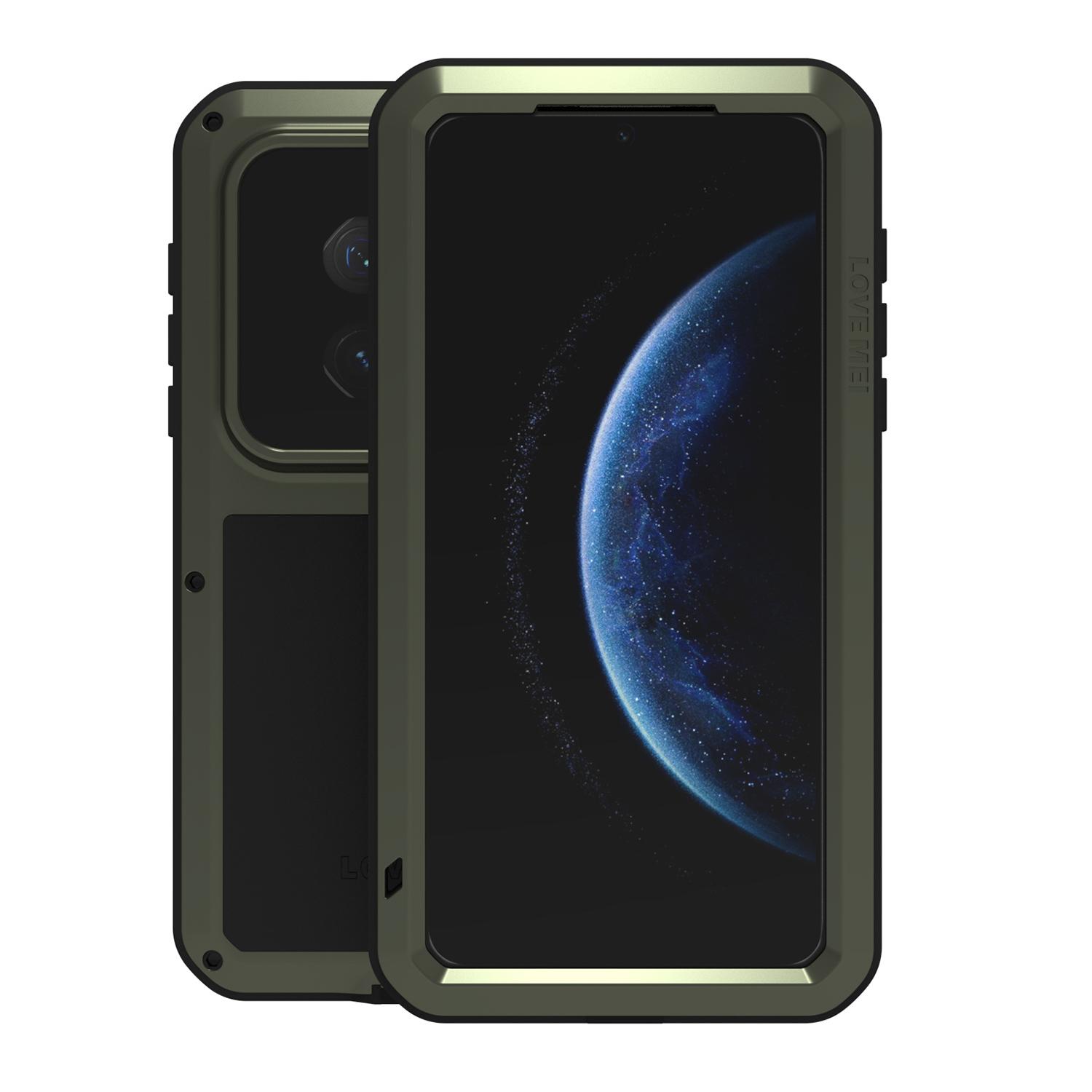 

LOVE MEI For Huawei Mate 70 Pro/Mate 70 Pro+ Case Tempered Glass Screen Protector Metal+Silicone Phone Cover Green