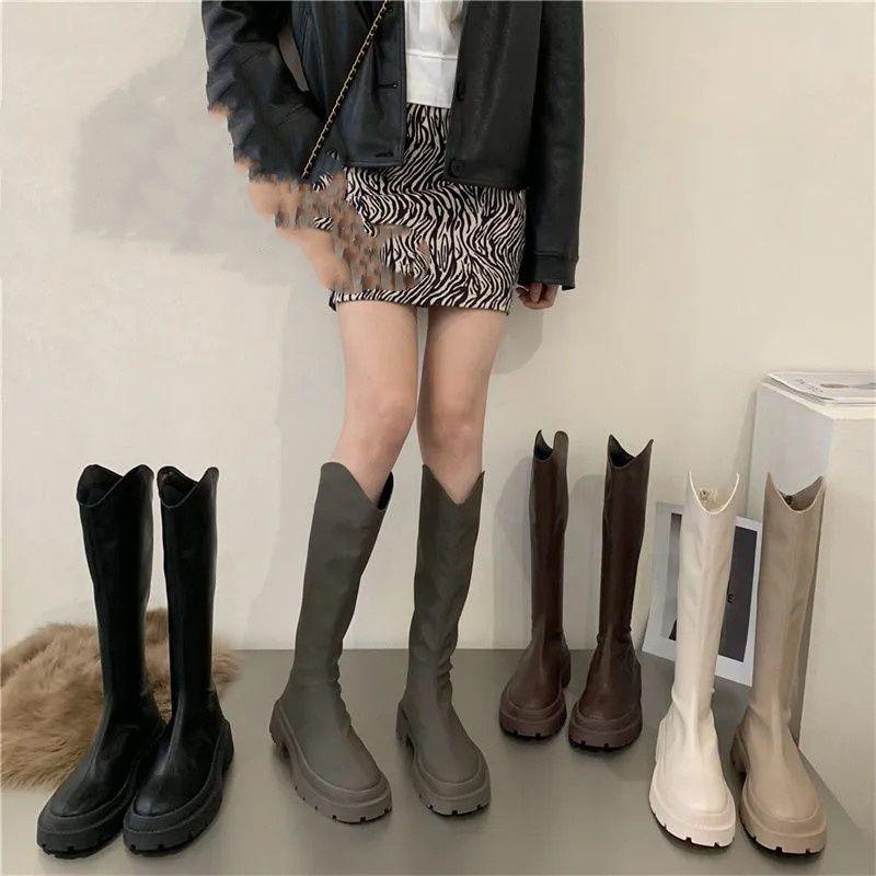 Chelsea platform boots women's small autumn and winter new 2025 solid color Martin boots high boots knight boots