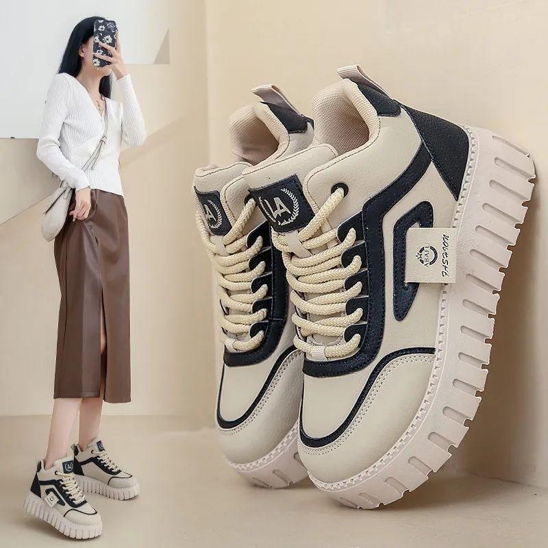 2025 Spring New Versatile Casual Muffin Women's Shoes Popular Thick-soled High-top Dad Shoes Ins Tide 2025 Autumn and Winter