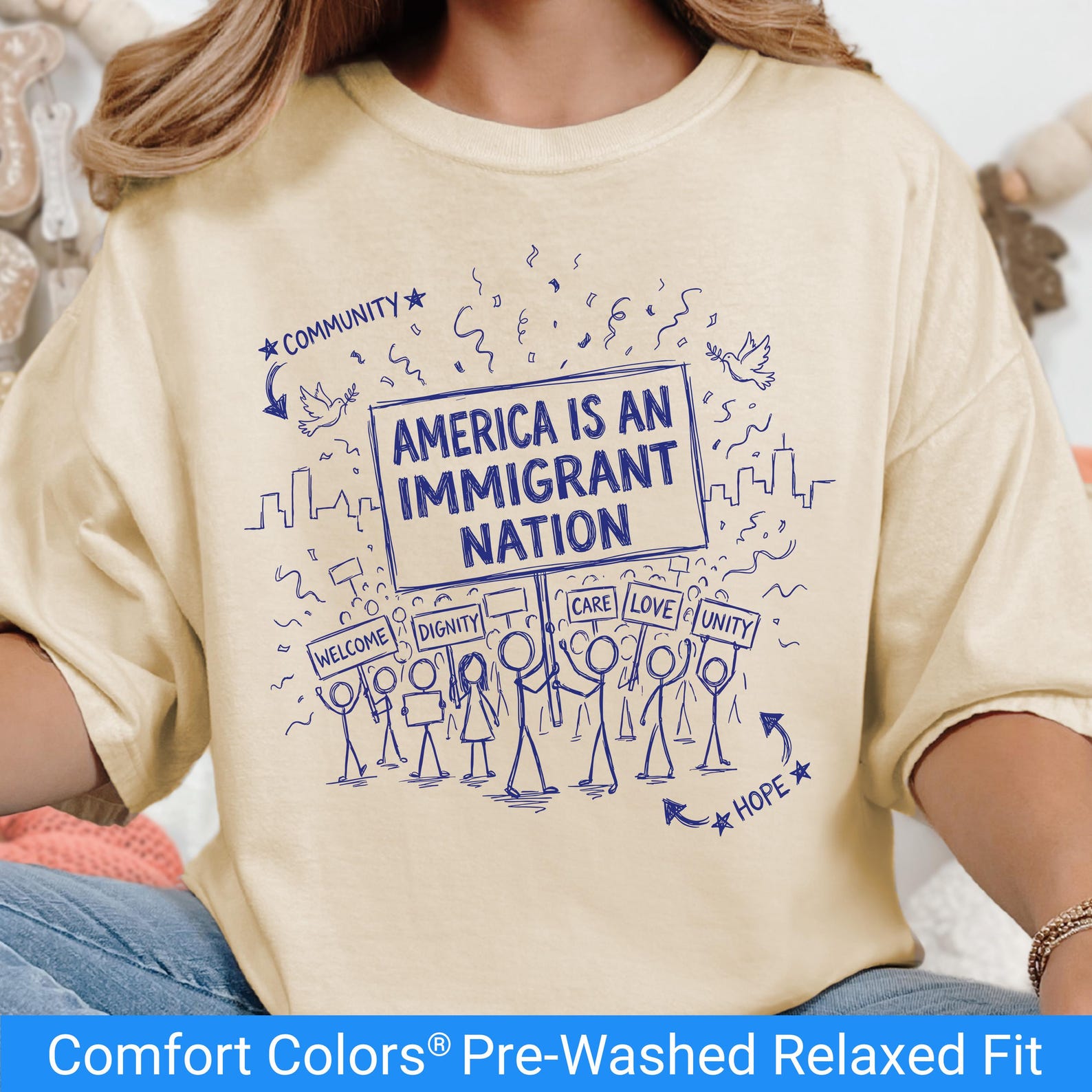 Comfort Colors Anti ICE Pro Immigrant Shirt, America Is An Immigrant Nation T Shirt, Immigration Rights, Refugees Anti Racism Activist Tee M