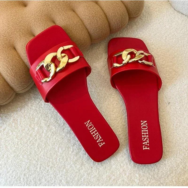 2024 New Summer Women's Slippers Rome Fashion Solid Color Designer Flat Sandals Soft Sole Shoes for Women Breathable Beach