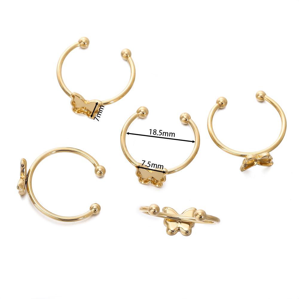 5pcs Gold Color Stainless Steel Open Ring Cabochon Cameo Blank Tray Base Settings for DIY Rings Jewelry Making Findings Supplies