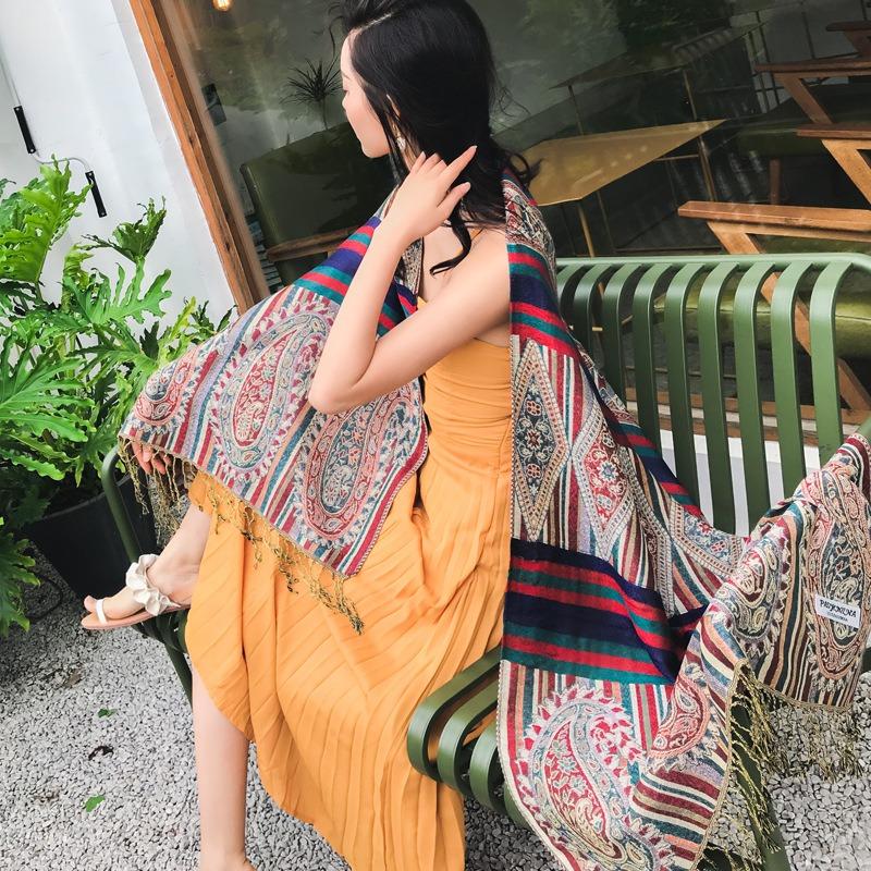 Long scarf Nepalese jacquard fringed cashew women's shawl scarf dual-purpose