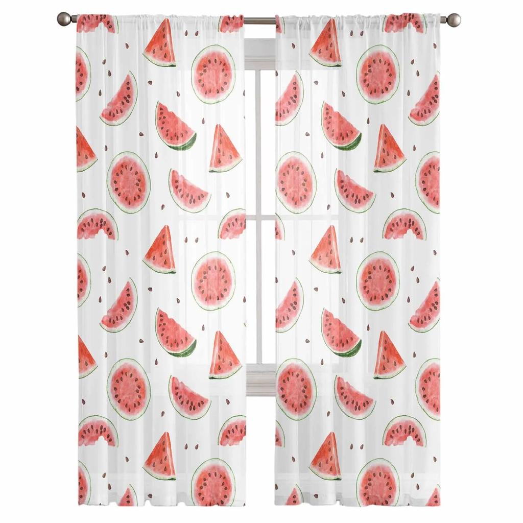 Summer Watermelon Watercolor Texture Sheer Curtains For Living Room Kitchen Window Curtains Bedroom Tulle Voile Curtains