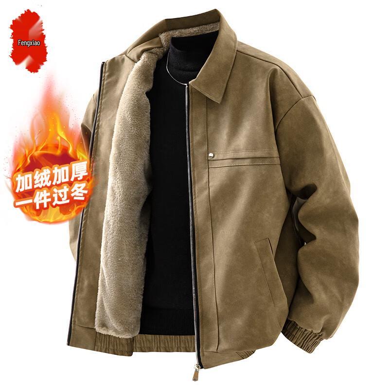 Men's American Retro Fleece-Lined Lapel Jacket