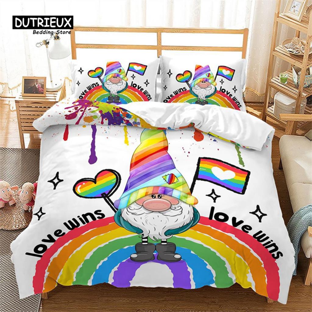 Rainbow Heart Duvet Cover King Size Multicolor Pride Bedding Set Microfiber For Boys Girls Room Decor Special Day Culture