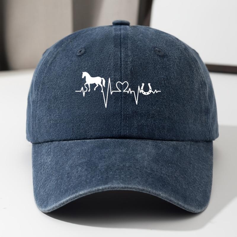 Vintage Baseball Cap Adjustable Vintage Washed Baseball Cap with Heartbeat  Horse Silhouette Design  Lightweight Breathable
