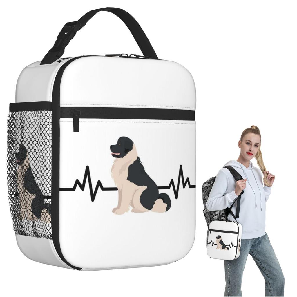 Newfoundland Dog Heartbeat Insulated Lunch Bag for Women Kids Portable Food Boxes Thermal Lunch Box Tote