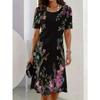 Women's Elegant Dress Short Sleeve Round Neck Casual Printed Pattern Dress Suitable for Spring and Summer Autumn Women's Clothing