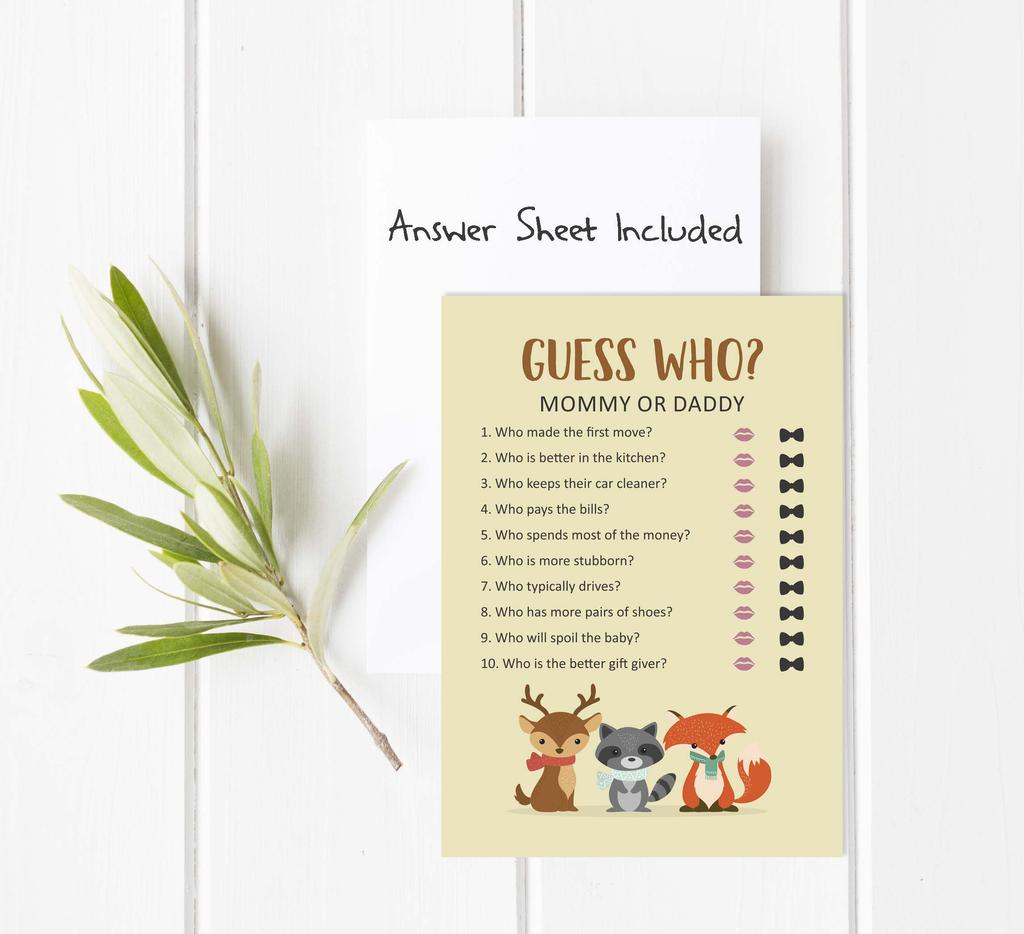 Inkdotpot Mommy Or Daddy Who Said it Game Gender Neutral Winter Animals Set of 50 Fun Baby Shower Game Party Supply