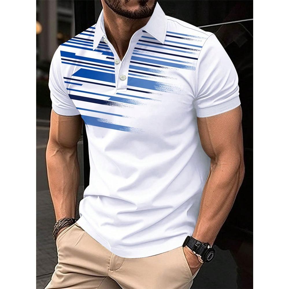 

Men s white polo shirt with abstract blue stripe print S