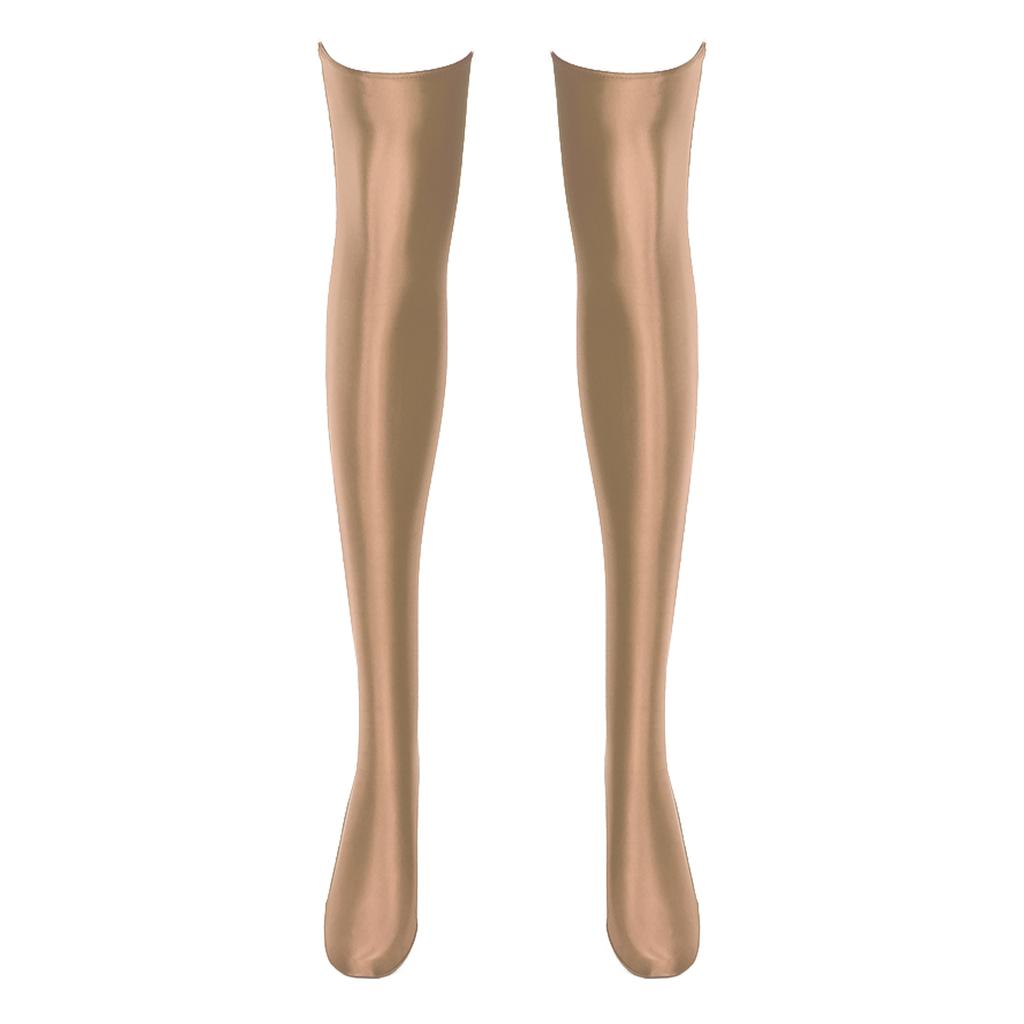 Womens Glossy Thigh High Stockings Solid Color Stretchy Socks 1 Pair Costume Accessories
