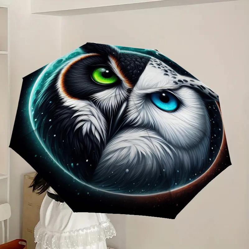 1pc Moonlit Yin-Yang Owl Umbrella with Plastic Handle,Suitable for All Seasons Home Travel Outdoor UmbrellaDD1747