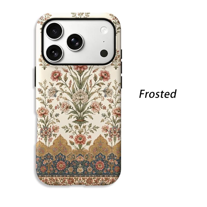 Ornate Persian Floral Motif Pattern Art Graphic Film Aesthetic Protective Shockproof Bumper Phone Case For iPhone 13 14 15 16 17 Pro Max Plus