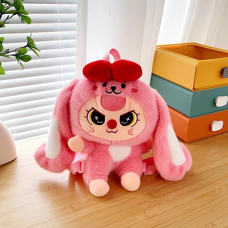 Super süße und niedliche Wow dreijährige Schlappohr-Kaninchenpuppe Tasche Kinder Spaß Trend Spiel Greifpuppe Puppenrucksack