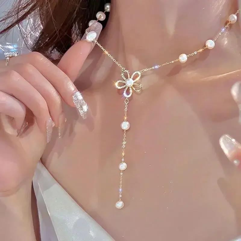 2024 New Fashion Single Gray Pearl Zircon Necklace for Women Simple Personalized Daily Accessory Party  Birthday Gifts