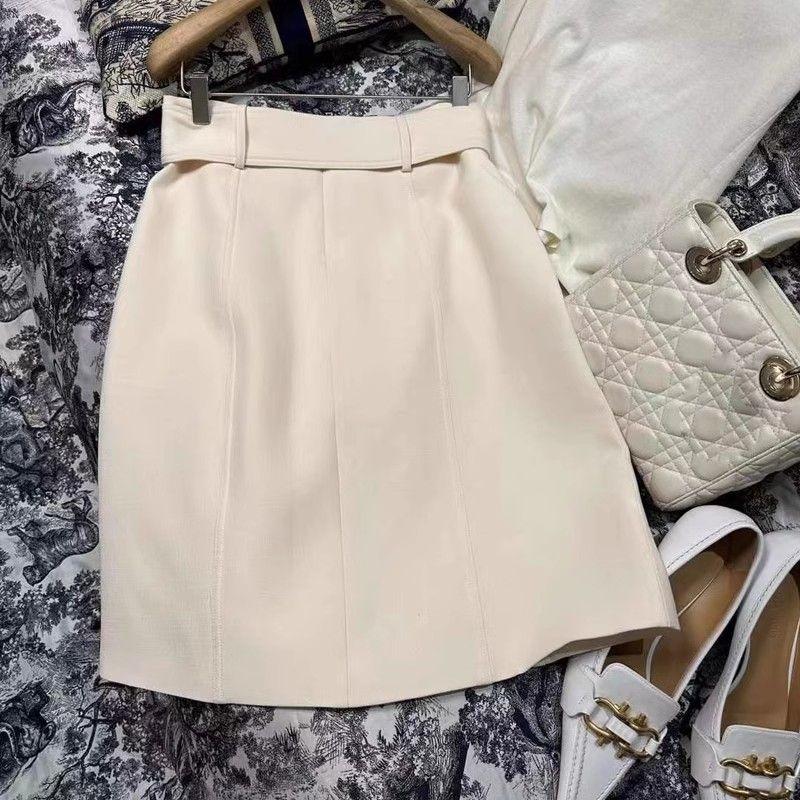 

European Station Early Spring Elegant with Belt A- line Skirt White S