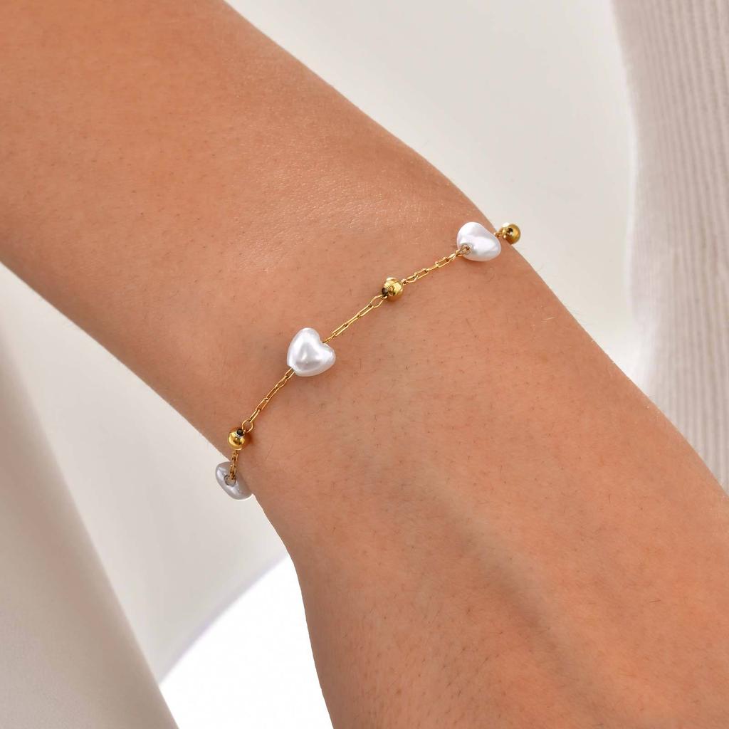 Baroque Irregular Pearl Necklace Stainless Steel Round Bead Heart Imitation Pearl Bracelet 18K Gold Nc-2159