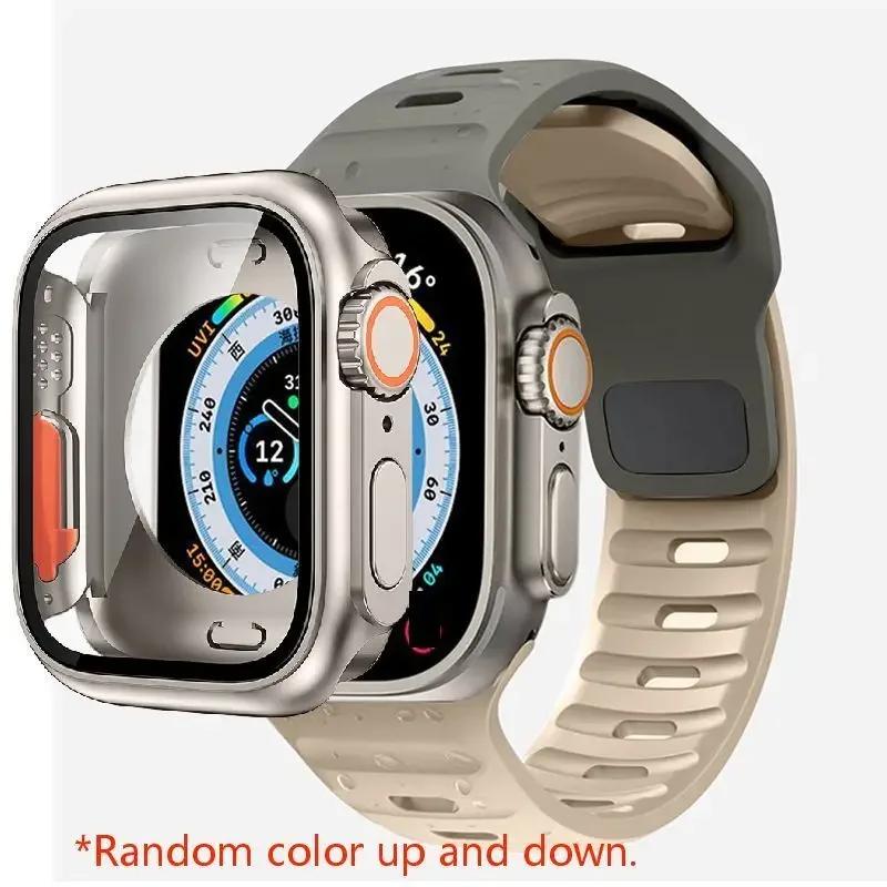 Case+Strap For Apple Watch Band 45mm 44mm 41 42 46mm Smart Silicone Bracelet Iwatch Series 5 6 Se 7 8 9 10 Change To Ultra Case