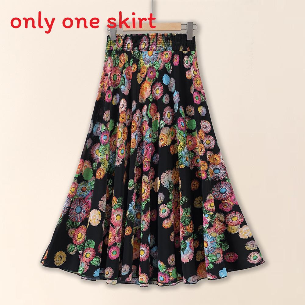 Ice Silk Floral Midi Skirt With Breathable Fabric For Middleaged Women Casual Wear