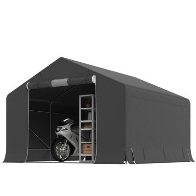 Portable Garden Shed, Bike Tent, Zippered Roll-Up Door, Metal Frame, Versatile Storage, Dark Gray