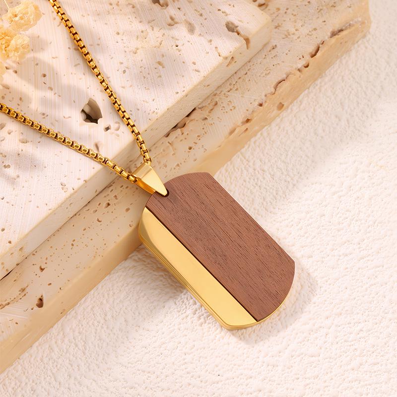 Bestselling Men's Two-Tone Wooden Cross Titanium Steel Dog Tag Necklace