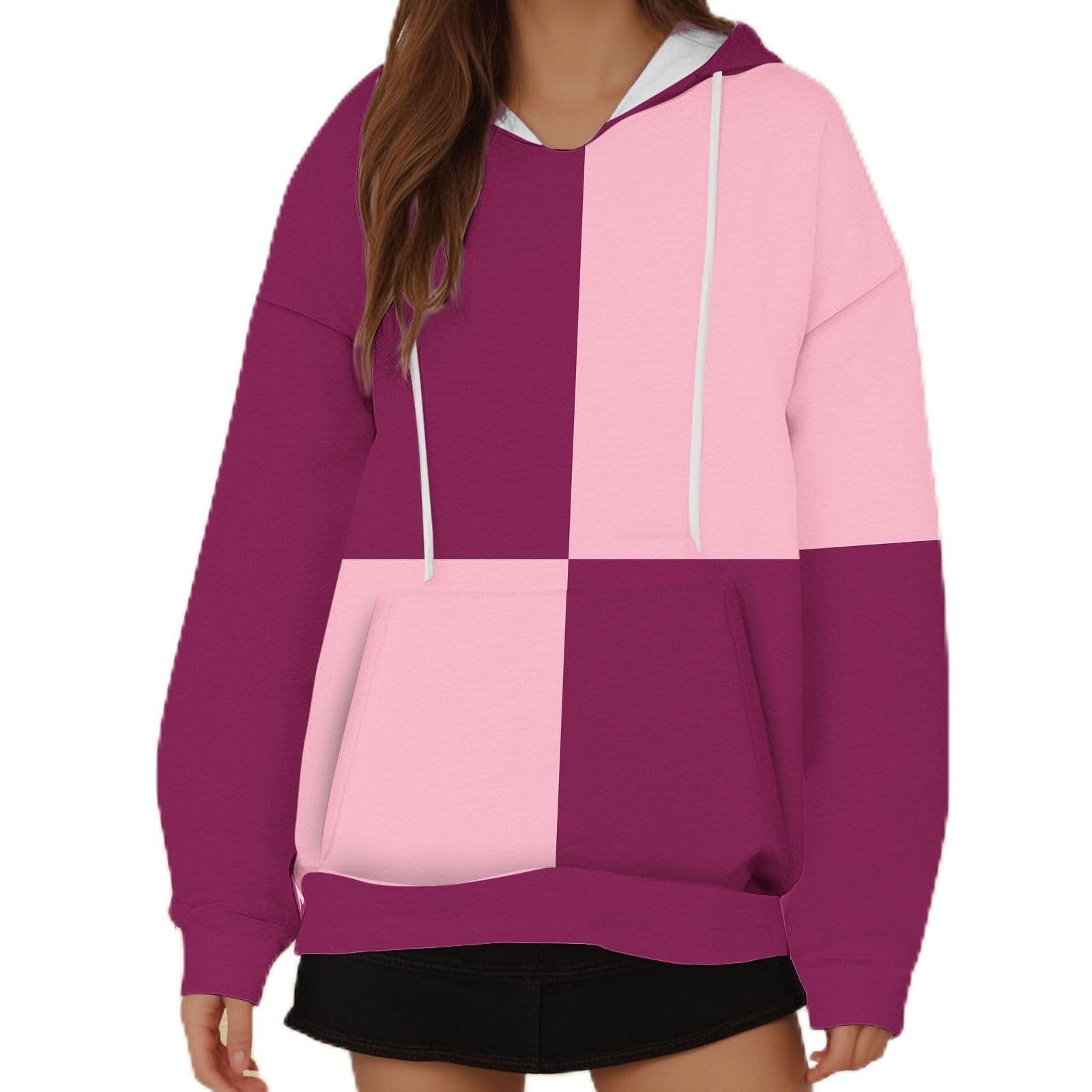 

Женская мода повседневный пуловер с капюшоном толстовка с принтом длинный рукав толстовка L розовый