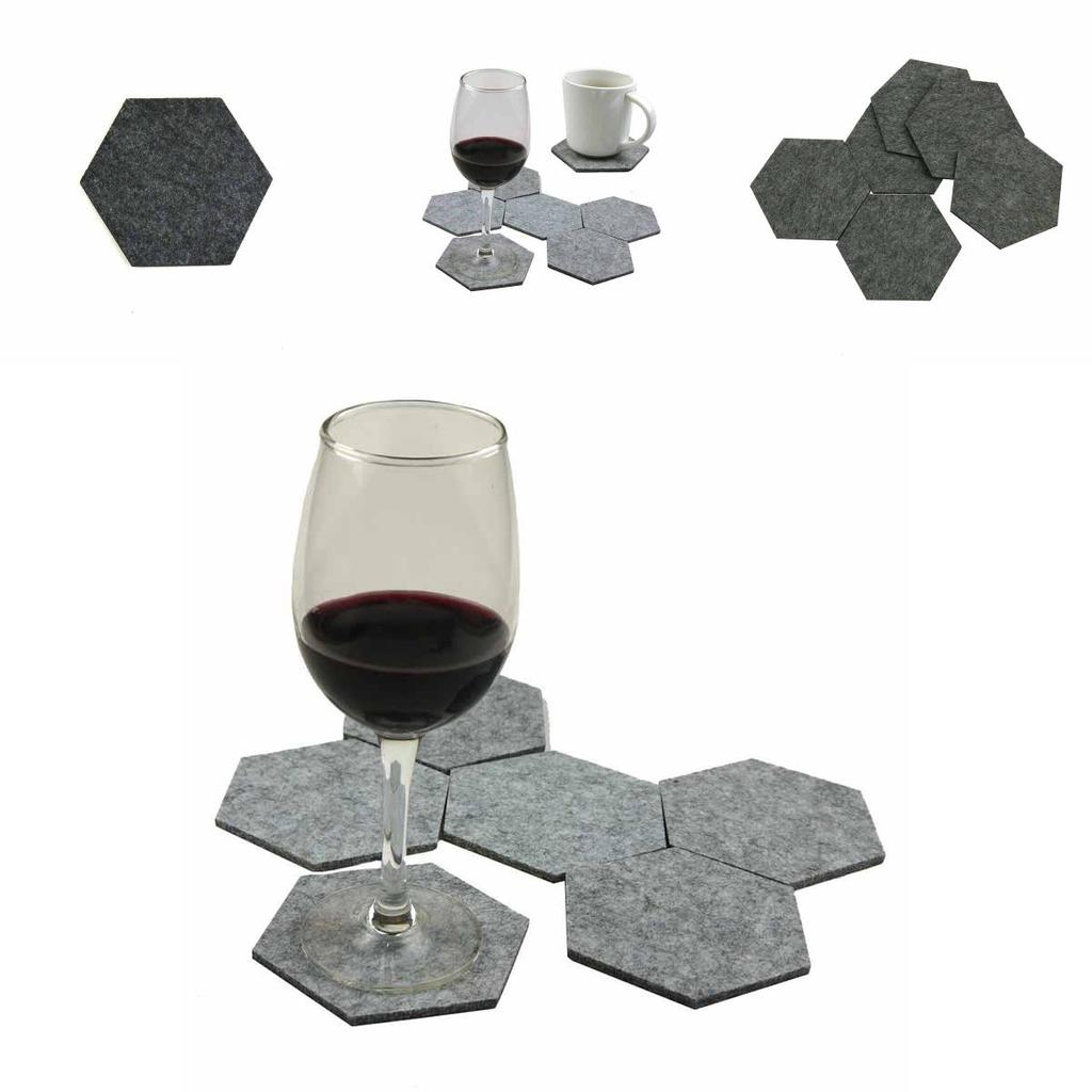 Versatile And Stylish Pack Of 6 Felt Fabric Hexagon Cup Mat Drink Coasters For Any Beverage
