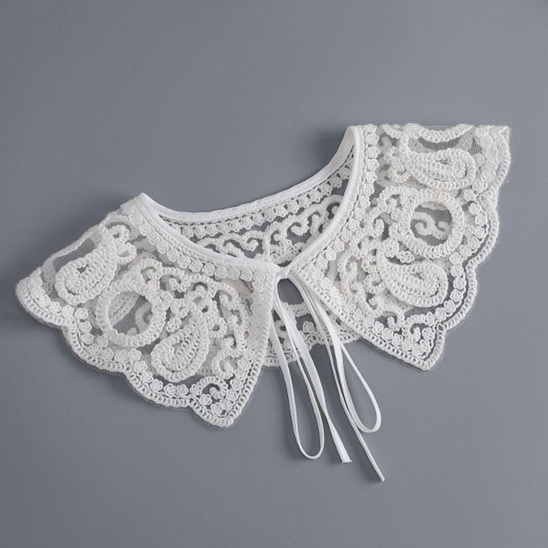 Removable Lace Doll Fake Collar Women Tie Ladies White Shawl Wrap Detachable Embroidered Lapel False Collar Clothes Accessory