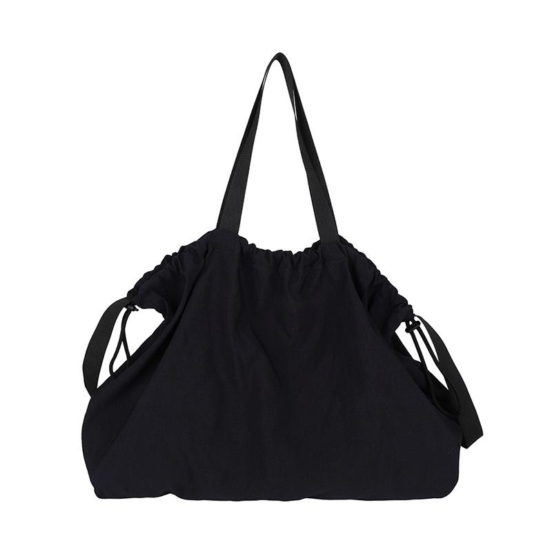 Japanese Large-capacity Nylon Cloth Bag, Fashionable and Lightweight Tote Bag, Drawstring Shoulder Bag, Lazy Wind Pleated Messenger Bag.
